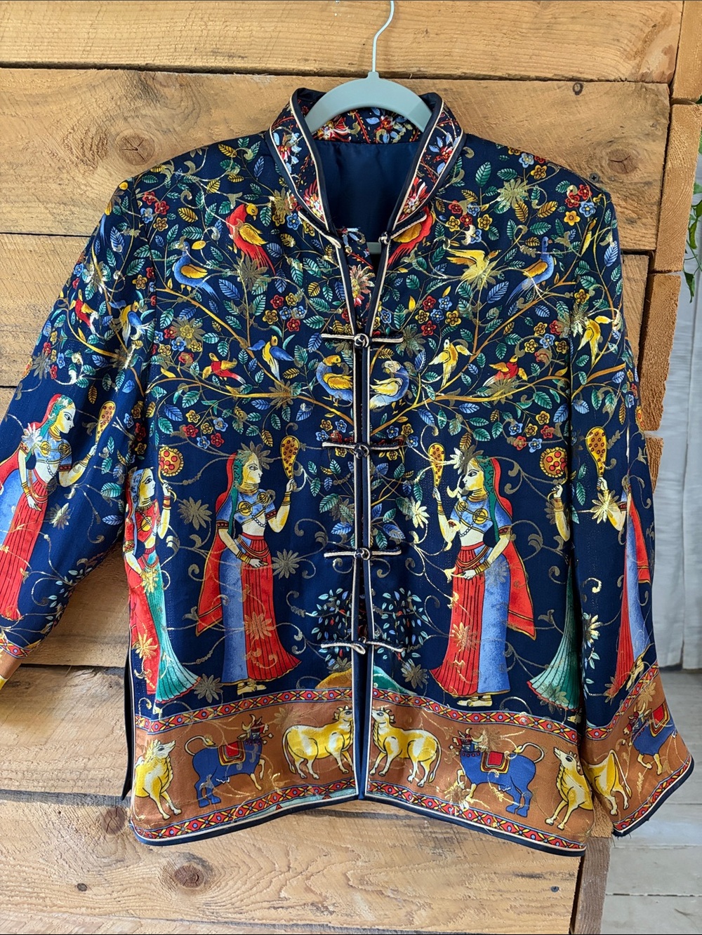 Blue Floral & Figurative Mandarin Jacket